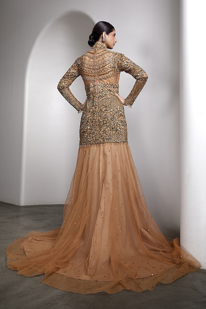 Nude Net Hand Embellished Bridal Gown by Rocky Star at Pernia's Pop Up Shop