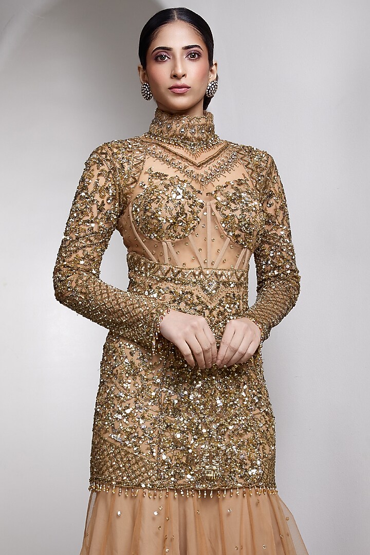 Nude Net Hand Embellished Bridal Gown by Rocky Star at Pernia's Pop Up Shop