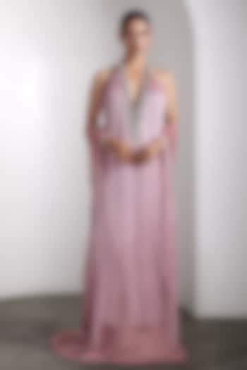 Pink Lycra & Net Hand Embellished Wedding Gown With Cape by Rocky Star at Pernia's Pop Up Shop