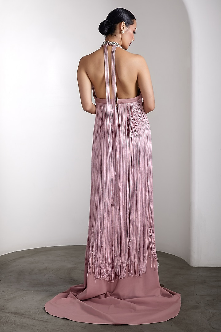 Pink Lycra & Net Hand Embellished Wedding Gown With Cape by Rocky Star at Pernia's Pop Up Shop
