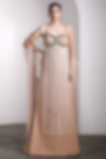 Nude Lycra & Net Hand Embellished Wedding Gown With Cape by Rocky Star at Pernia's Pop Up Shop