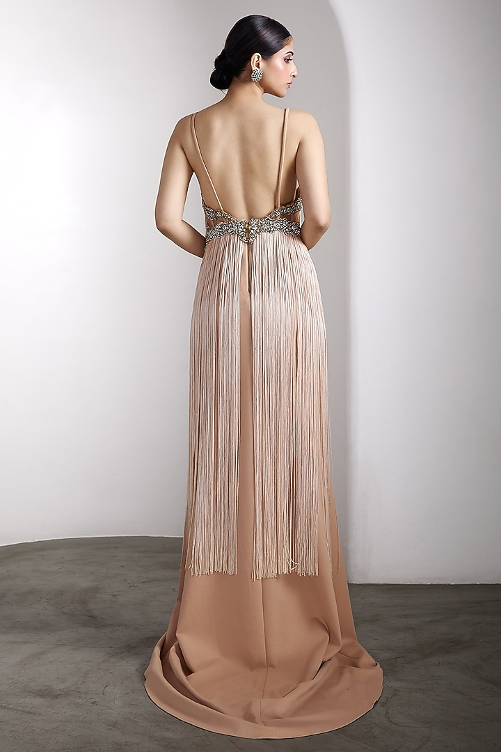 Nude Lycra & Net Hand Embellished Wedding Gown With Cape by Rocky Star at Pernia's Pop Up Shop