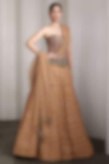 Pink Raw Silk & Net Ruffled Bridal Lehenga Set by Rocky Star at Pernia's Pop Up Shop