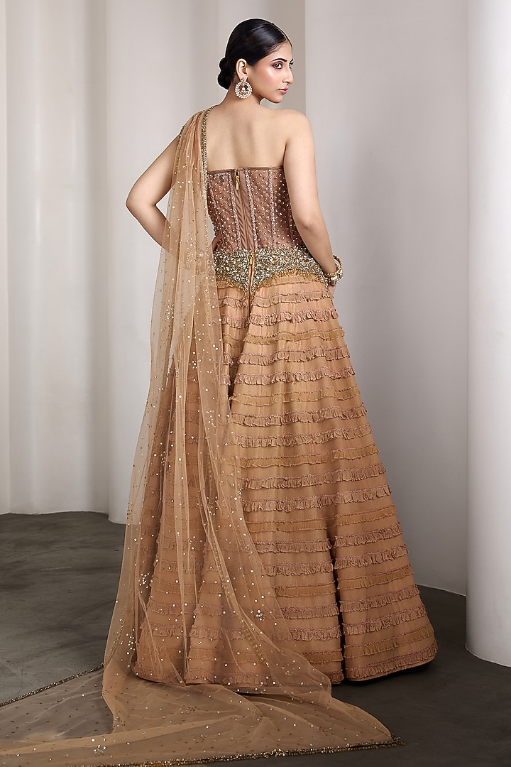 Pink Raw Silk & Net Ruffled Bridal Lehenga Set by Rocky Star at Pernia's Pop Up Shop