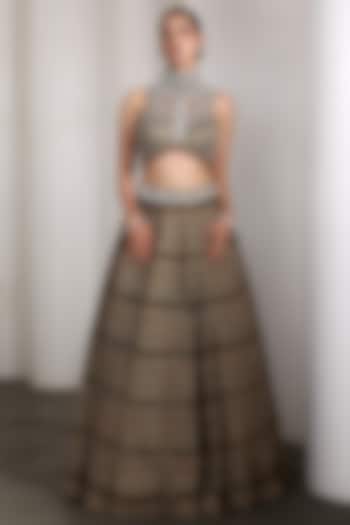 Olive Raw Silk & Net Ruffled Bridal Lehenga Set by Rocky Star at Pernia's Pop Up Shop