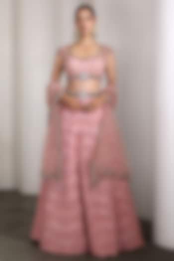 Pink Raw Silk & Net Ruffled Bridal Lehenga Set by Rocky Star at Pernia's Pop Up Shop