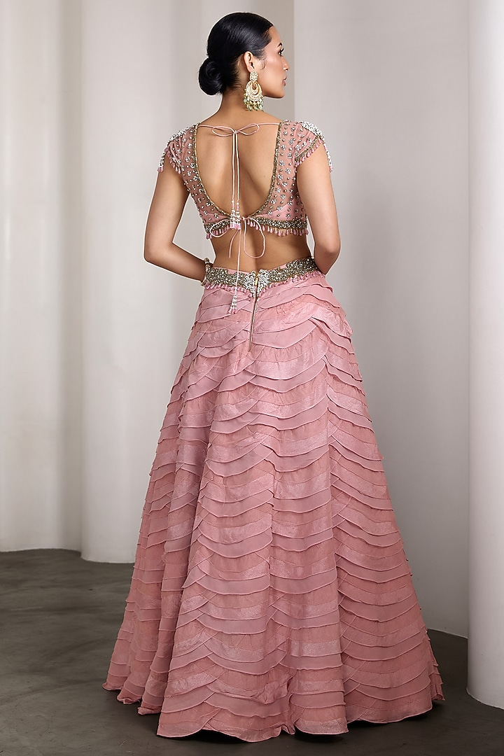 Pink Raw Silk & Net Ruffled Bridal Lehenga Set by Rocky Star at Pernia's Pop Up Shop