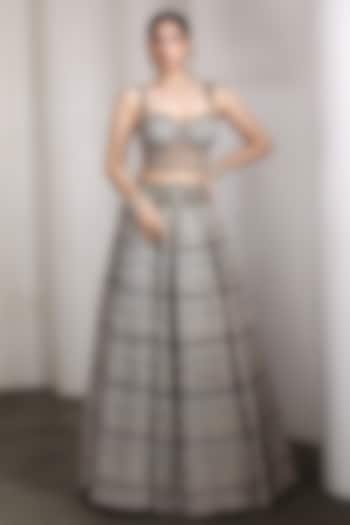 Grey Raw Silk & Net Ruffled Bridal Lehenga Set by Rocky Star at Pernia's Pop Up Shop