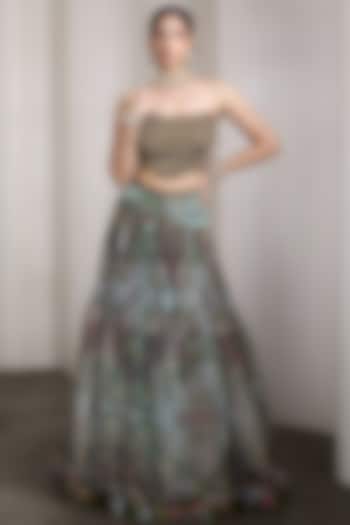 Blue Organza & Poly Lurex Floral Printed Wedding Lehenga Set by Rocky Star at Pernia's Pop Up Shop