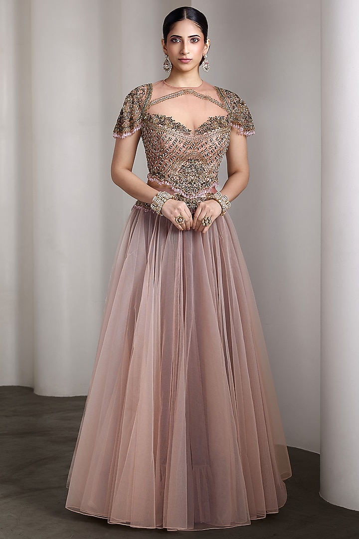 Pink Tulle Bridal Lehenga Set by Rocky Star at Pernia's Pop Up Shop