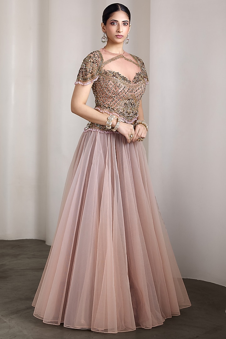 Pink Tulle Bridal Lehenga Set by Rocky Star at Pernia's Pop Up Shop