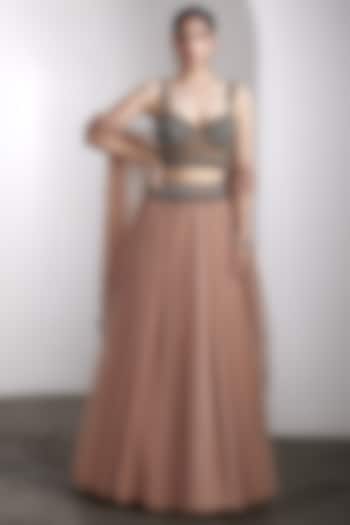 Pink Net Hand Embroidered Bridal Lehenga Set by Rocky Star at Pernia's Pop Up Shop