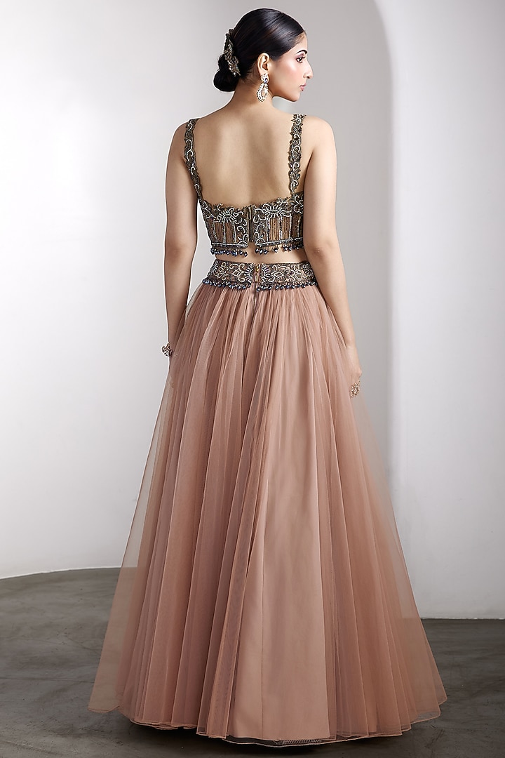 Pink Net Hand Embroidered Bridal Lehenga Set by Rocky Star at Pernia's Pop Up Shop