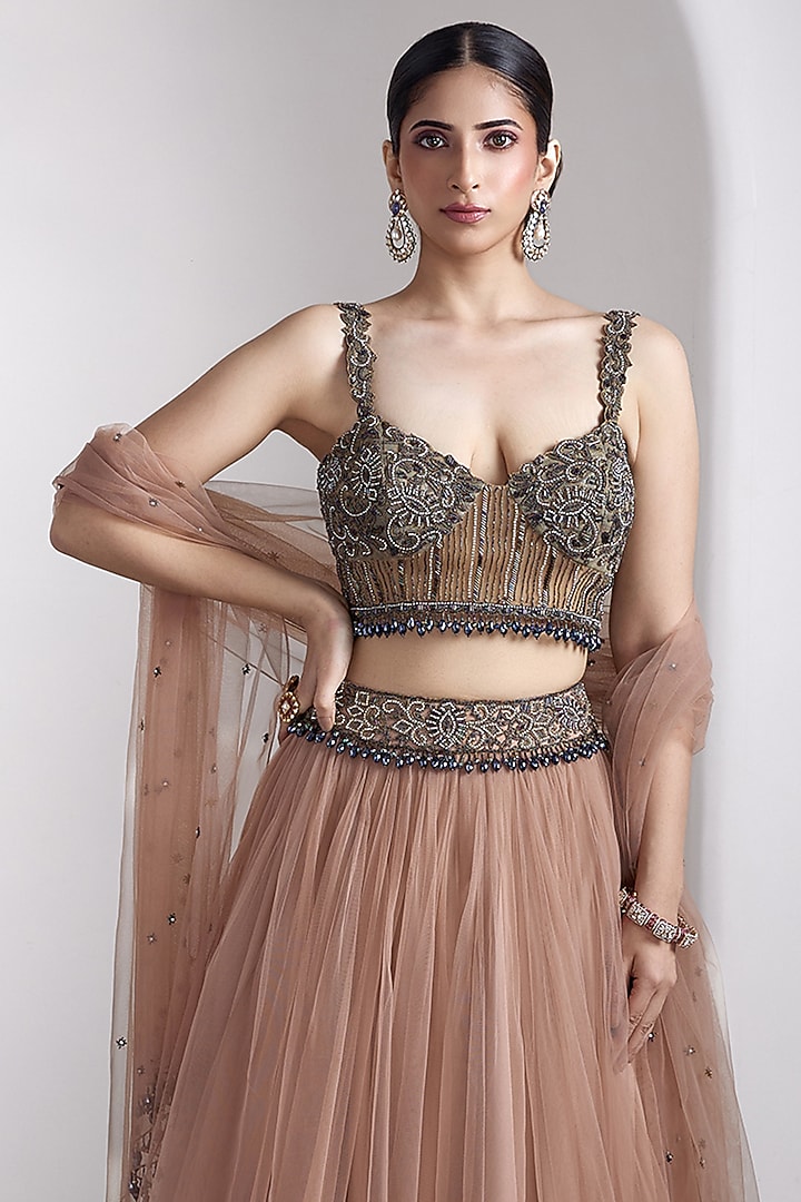 Pink Net Hand Embroidered Bridal Lehenga Set by Rocky Star at Pernia's Pop Up Shop