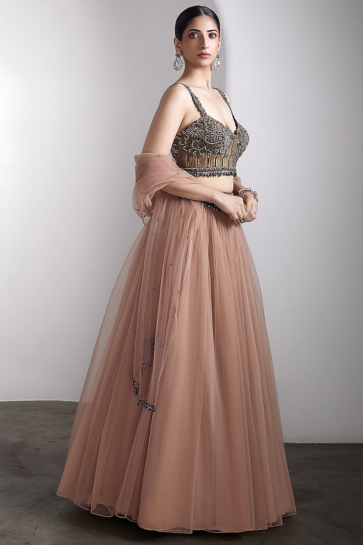 Pink Net Hand Embroidered Bridal Lehenga Set by Rocky Star at Pernia's Pop Up Shop