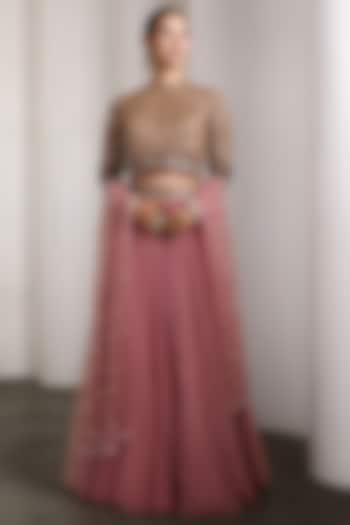 Mauve Pink Net Bridal Lehenga Set by Rocky Star at Pernia's Pop Up Shop