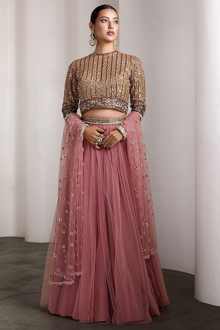 Mauve Pink Net Bridal Lehenga Set by Rocky Star at Pernia's Pop Up Shop