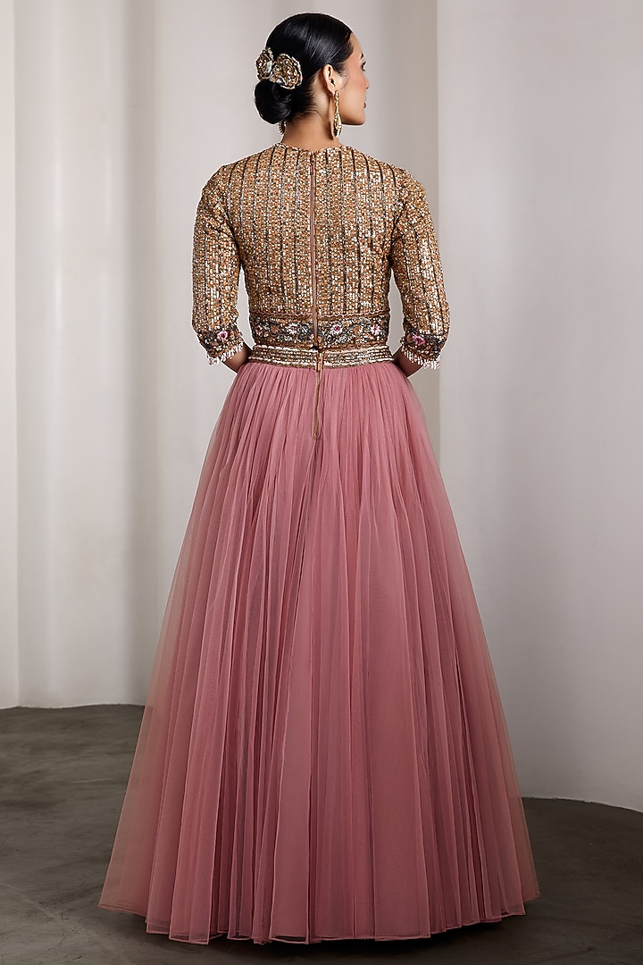 Mauve Pink Net Bridal Lehenga Set by Rocky Star at Pernia's Pop Up Shop