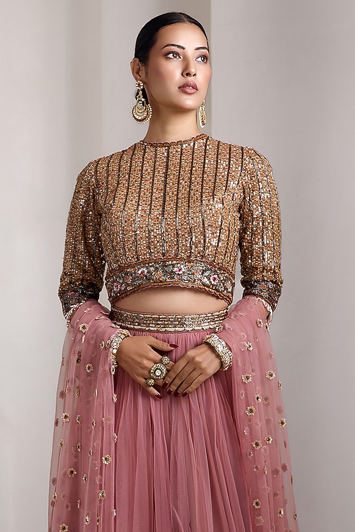 Mauve Pink Net Bridal Lehenga Set by Rocky Star at Pernia's Pop Up Shop