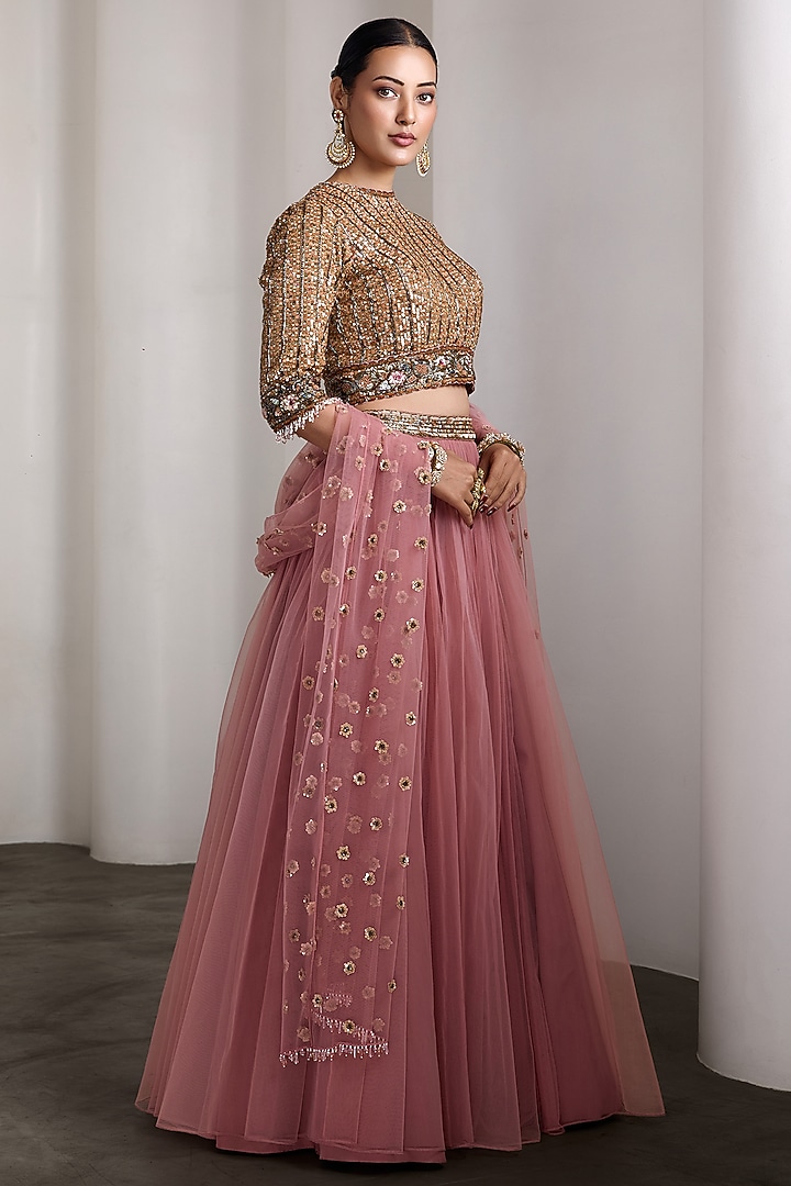 Mauve Pink Net Bridal Lehenga Set by Rocky Star at Pernia's Pop Up Shop