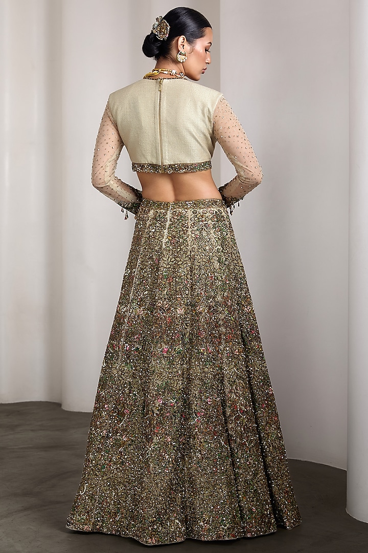 Ivory Raw Silk & Net Embellished Bridal Lehenga Set by Rocky Star at Pernia's Pop Up Shop