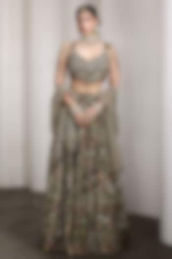 Beige Raw Silk & Net Floral Embroidered Bridal Lehenga Set by Rocky Star at Pernia's Pop Up Shop