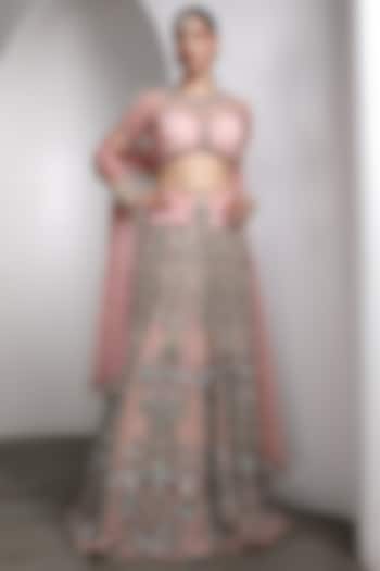 Pink Raw Silk & Net Sequins Work Bridal Lehenga Set by Rocky Star at Pernia's Pop Up Shop
