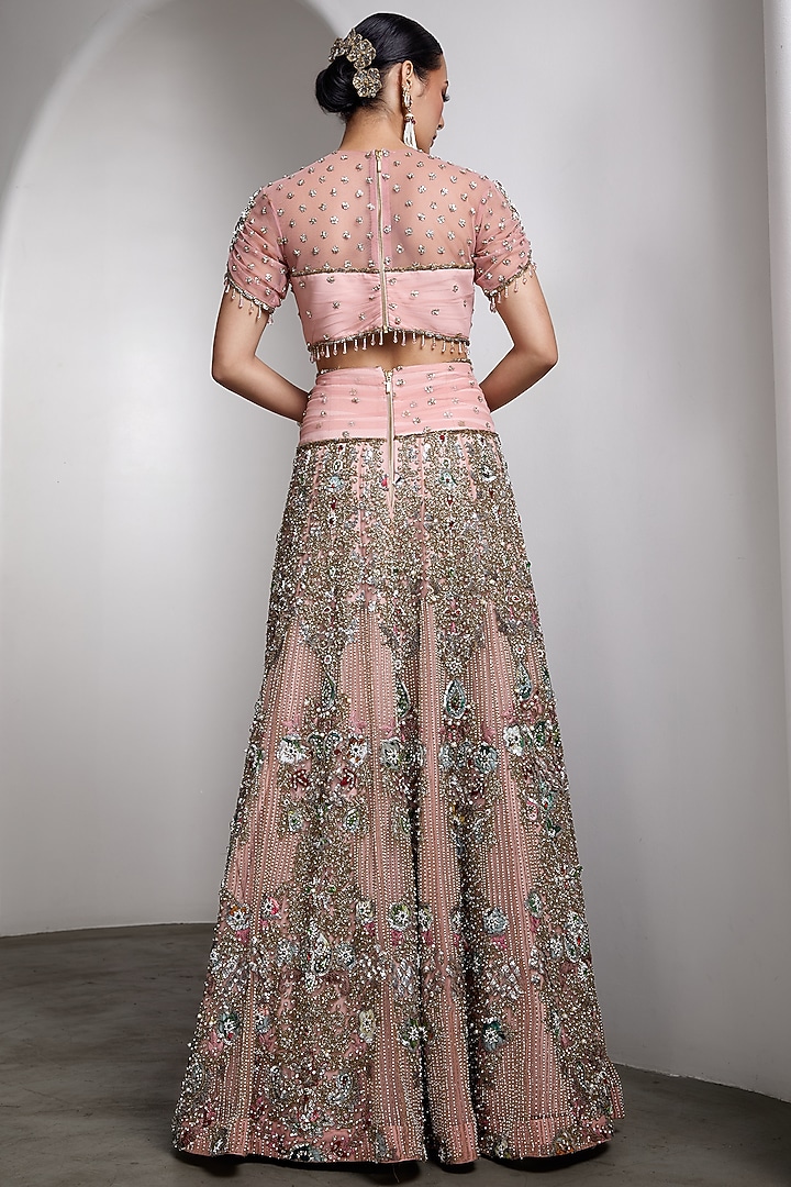 Pink Raw Silk & Net Sequins Work Bridal Lehenga Set by Rocky Star at Pernia's Pop Up Shop