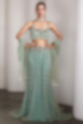 Aqua Net Hand Embroidered Bridal Lehenga Set by Rocky Star at Pernia's Pop Up Shop