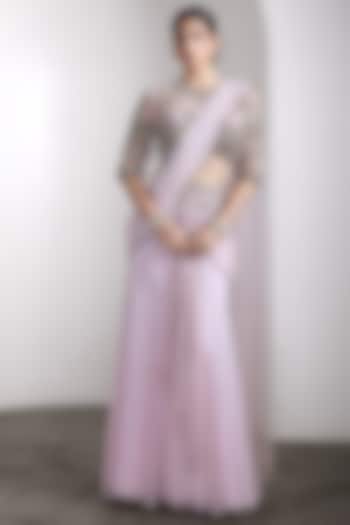 Pink Net Draped Reception Saree Set by Rocky Star at Pernia's Pop Up Shop