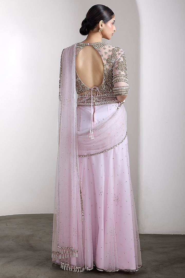 Pink Net Draped Reception Saree Set by Rocky Star at Pernia's Pop Up Shop