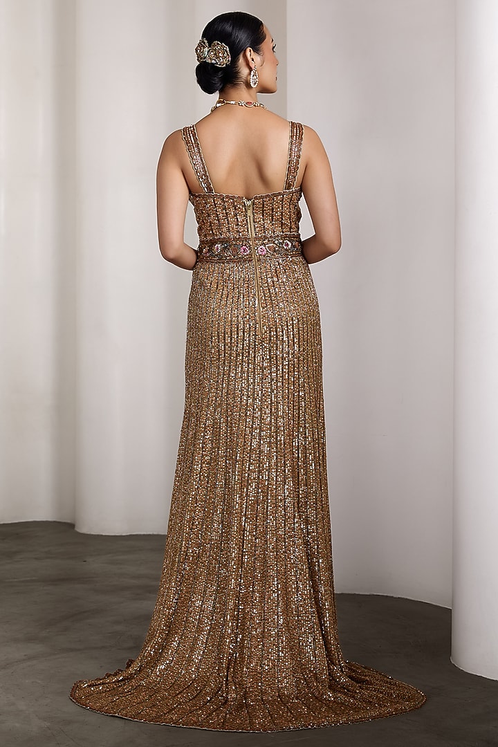 Nude Net Hand Embellished Bridal Gown by Rocky Star at Pernia's Pop Up Shop