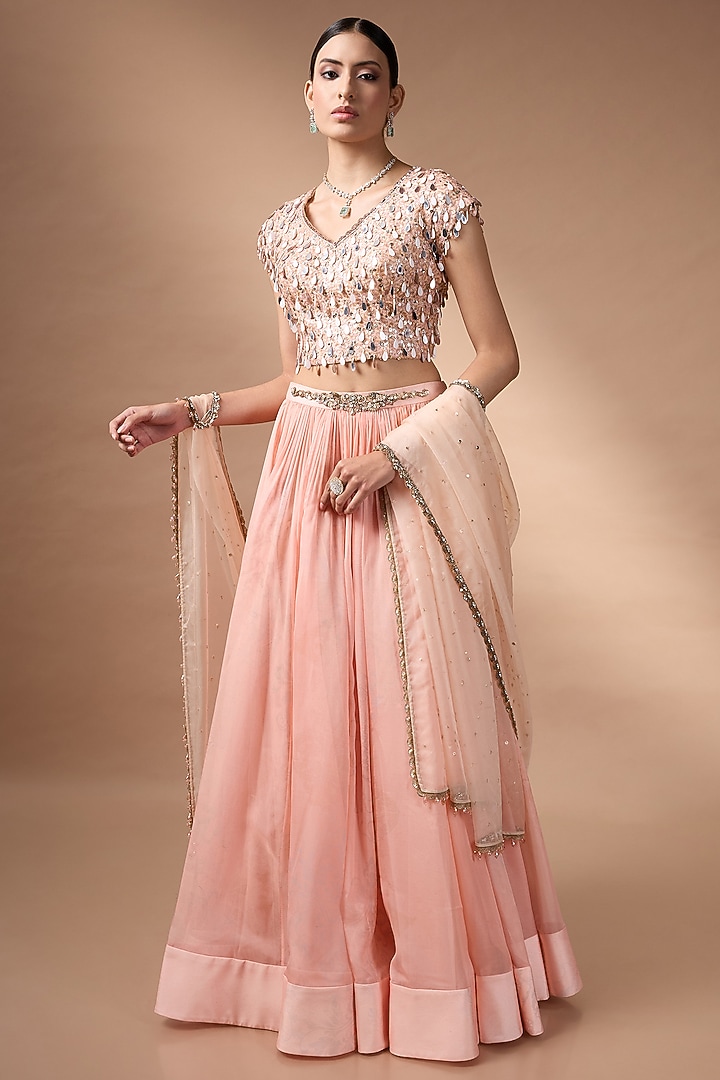 Orange Raw Silk Wedding Lehenga Set by Rocky Star at Pernia's Pop Up Shop