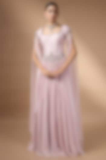 Pink Metallic Georgette Pleated Skirt Set by Rocky Star at Pernia's Pop Up Shop