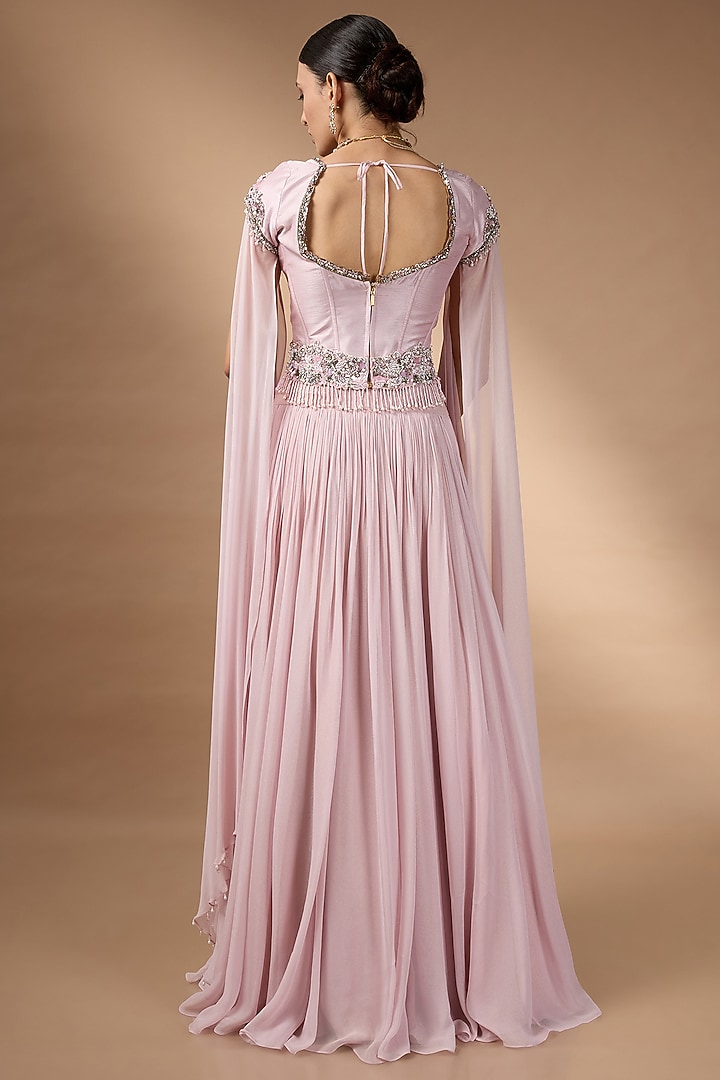 Pink Metallic Georgette Pleated Skirt Set by Rocky Star at Pernia's Pop Up Shop