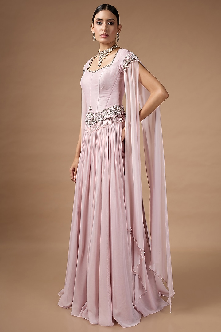 Pink Metallic Georgette Pleated Skirt Set by Rocky Star at Pernia's Pop Up Shop