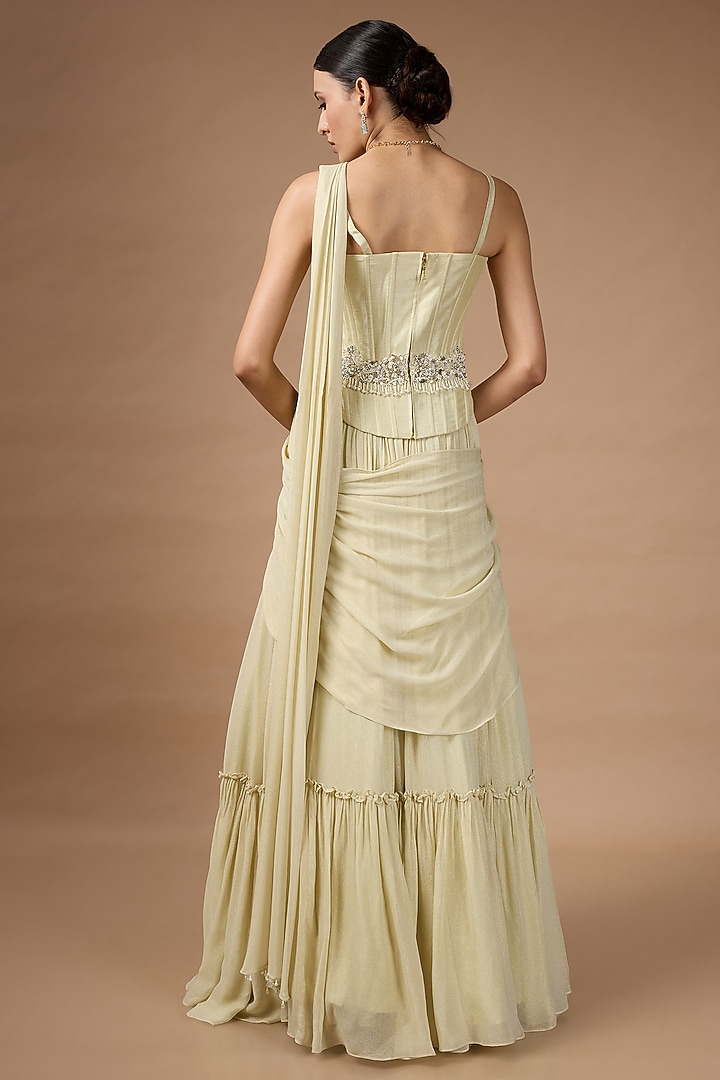 Yellow Metallic Georgette Pleated Skirt Set by Rocky Star at Pernia's Pop Up Shop