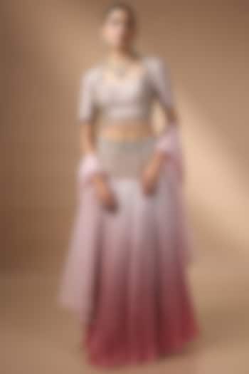 Soft Pink Raw Silk Embroidered Pleated Wedding Lehenga Set by Rocky Star at Pernia's Pop Up Shop
