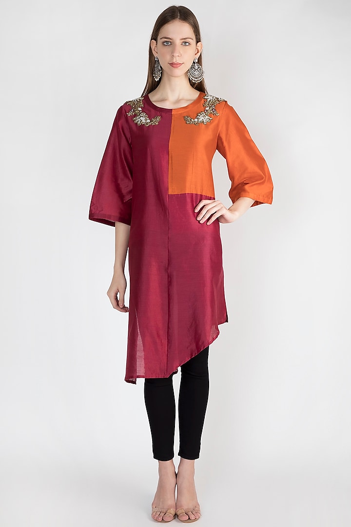 Maroon Embroidered Tunic With Inner by Rocky Star