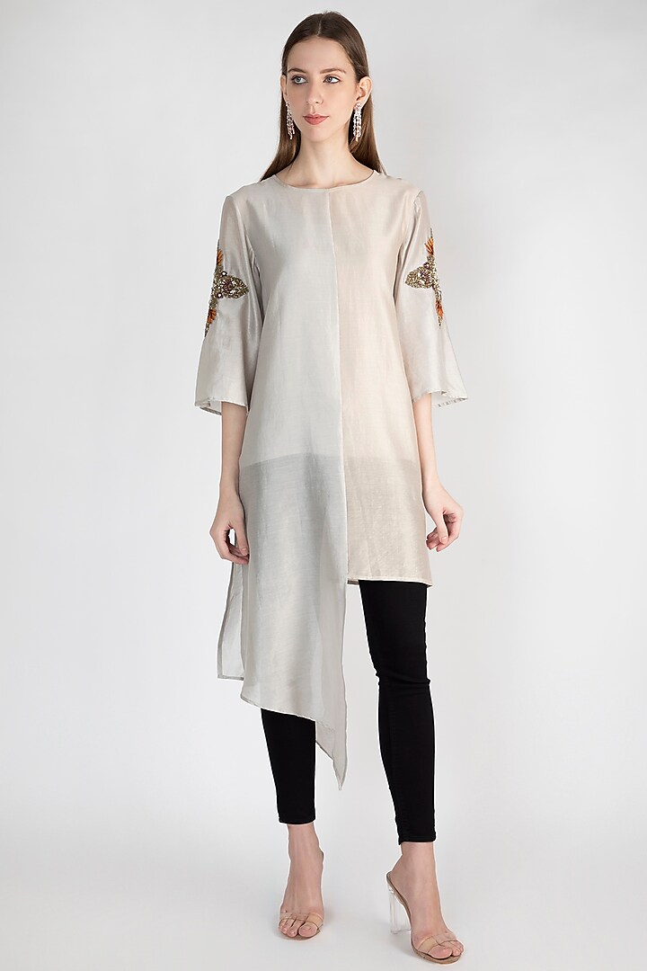 Beige Embroidered Tunic With Inner by Rocky Star