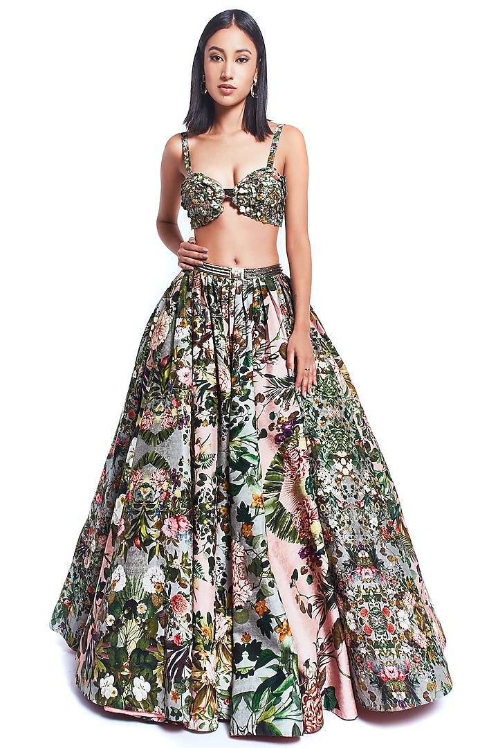 Multi Colored Printed Layered Skirt Set by Rocky Star