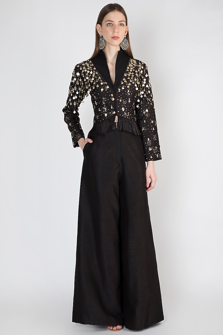 Black Embroidered Jacket With Pants by Rocky Star