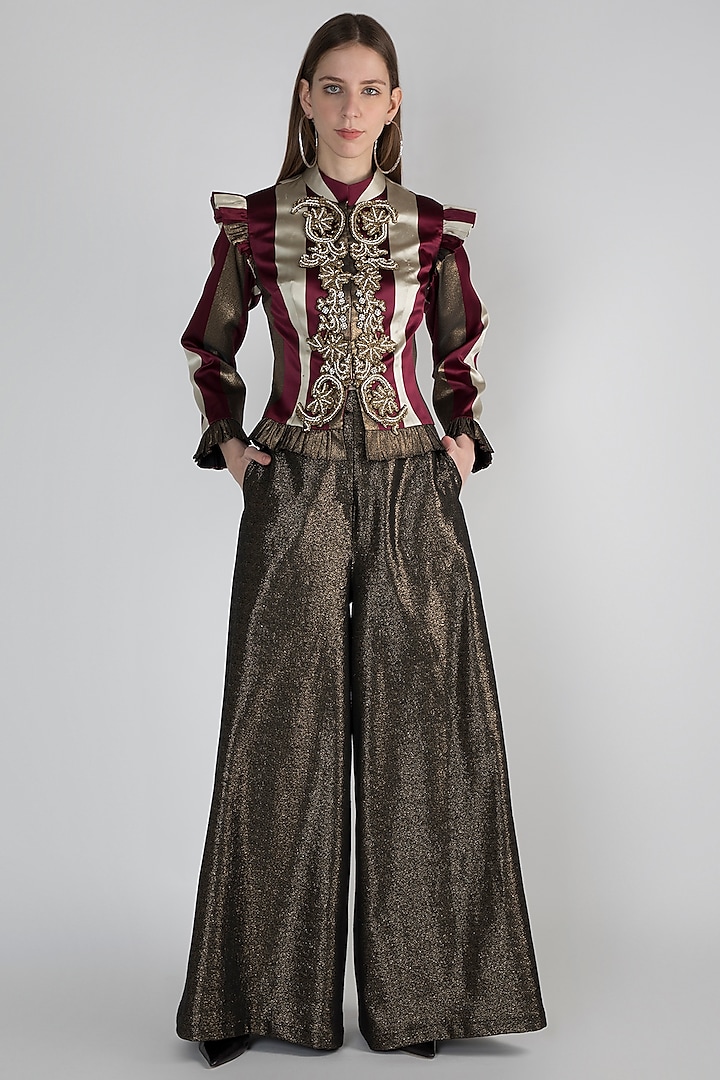 Multi Colored Embroidered Jacket With Pants by Rocky Star