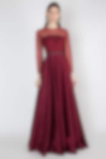 Maroon Embroidered Gown by Rocky Star