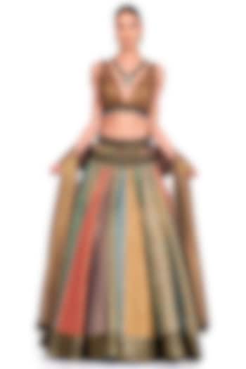 Multi-Colored Brocade Embroidered Bridal Lehenga Set by Rocky Star at Pernia's Pop Up Shop