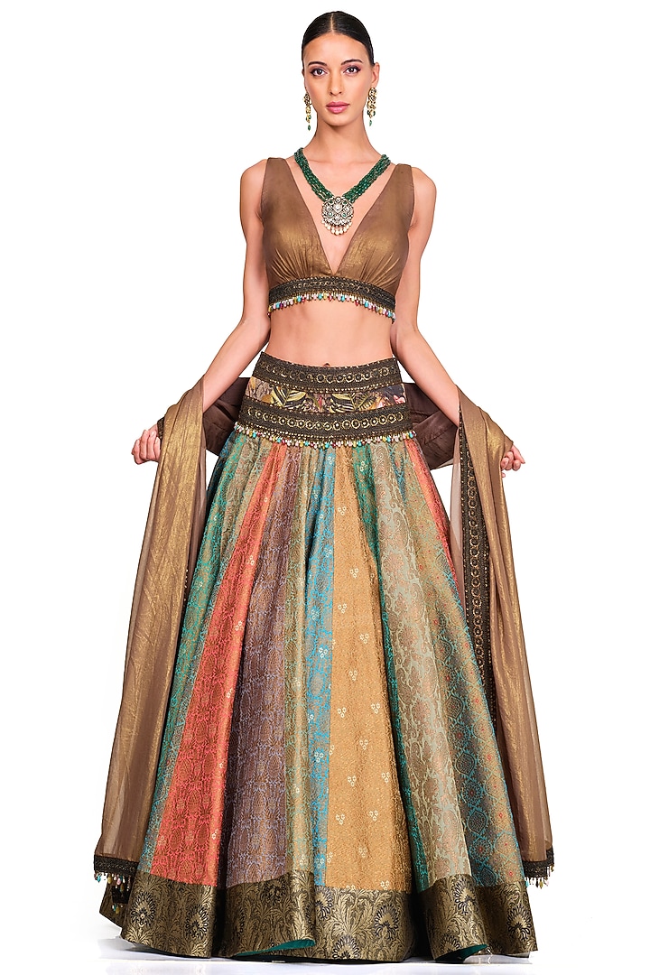 Multi-Colored Brocade Embroidered Bridal Lehenga Set by Rocky Star at Pernia's Pop Up Shop
