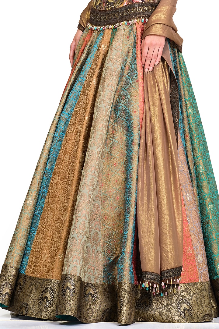 Multi-Colored Brocade Embroidered Bridal Lehenga Set by Rocky Star at Pernia's Pop Up Shop
