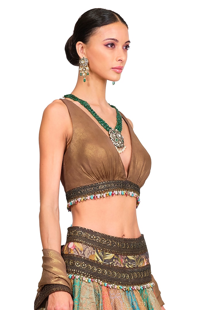 Multi-Colored Brocade Embroidered Bridal Lehenga Set by Rocky Star at Pernia's Pop Up Shop