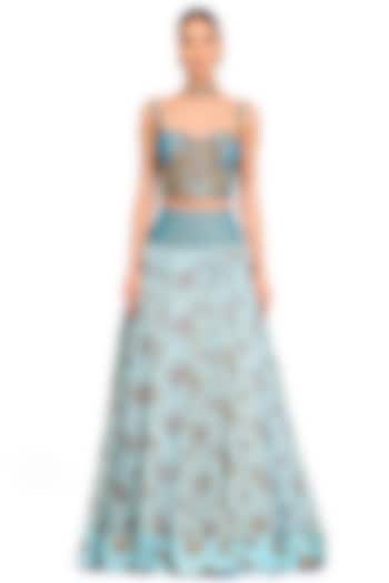 Light Blue Organza Wedding Lehenga Set by Rocky Star at Pernia's Pop Up Shop