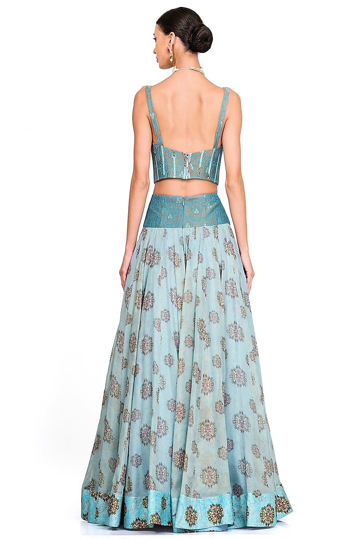 Light Blue Organza Wedding Lehenga Set by Rocky Star at Pernia's Pop Up Shop